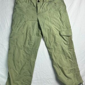 🌿 Sanctuary Standard Surplus Cargo Pants Sage Green Embroidered Crop 27 🌿